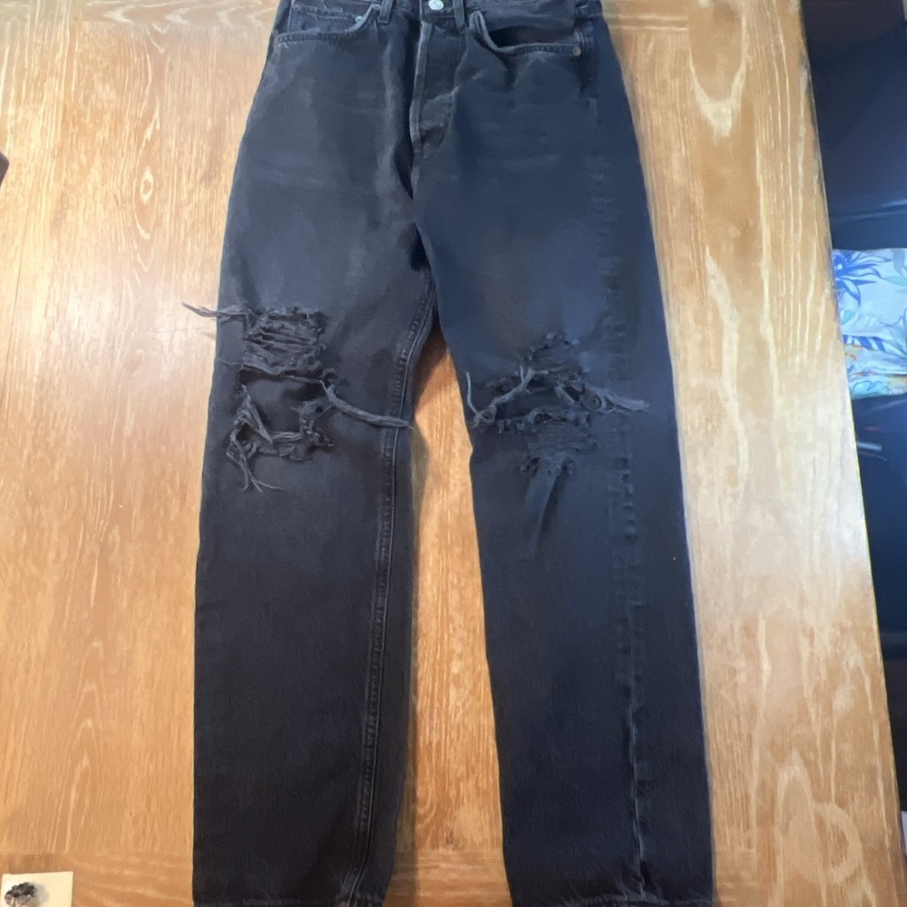 Agolde Womens Distress Fly Button High‎ Rise 90's Jeans Black Size 25 - Picture 5 of 6